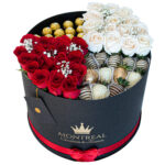 Tambor dividido de 2 partes de rosas, 1 de fresas y 1 de ferreros