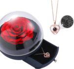 Joyero con rosa preservada Premium en forma esferica y collar " I love you "