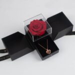 Joyero con rosa preservada Premium Roja y collar " I love you "
